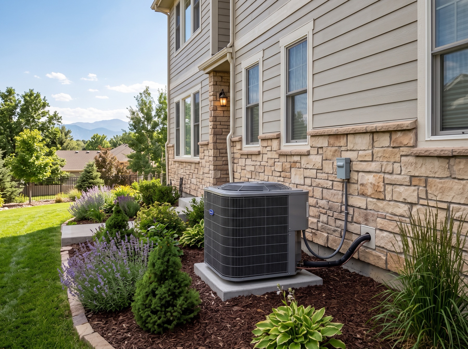 New air conditioner beside a Colorado home